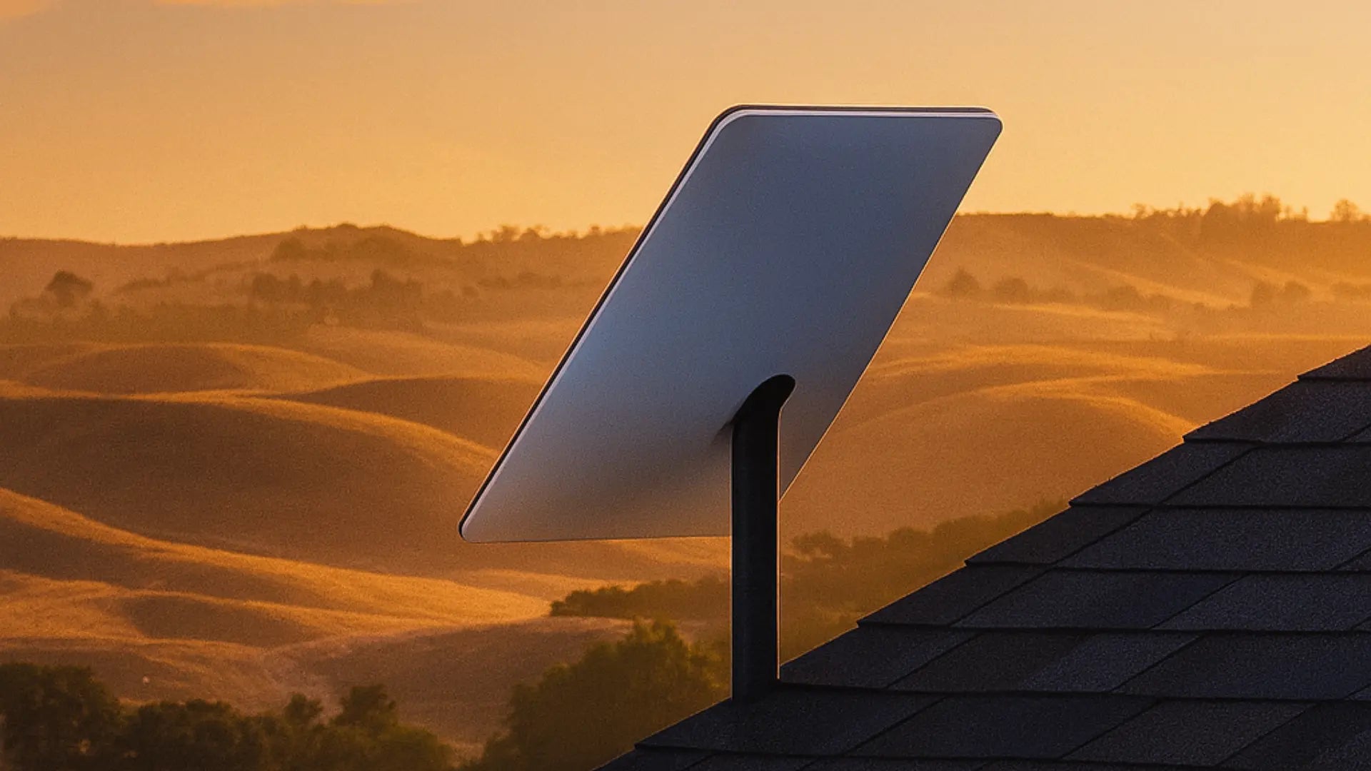 Starlink V4 instalado sobre techo de casa de campo